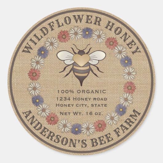 Etikett für Vintage Bienenweine Runder Aufkleber (Vorderseite)