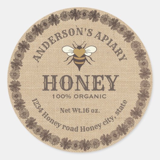 Etikett für Vintage Leinen Runder Aufkleber (Vorderseite)