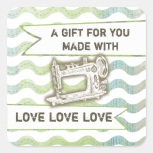 Etikett für Vintage Nähmaschine Rickrack Quadratischer Aufkleber