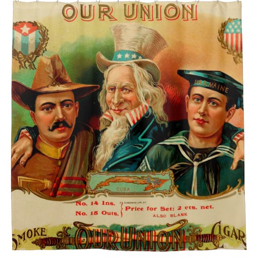 Etikett für Vintage Zigarrenboxen Duschvorhang (Vorderseite)