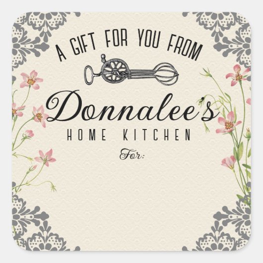 Etikett für Vintages Backgeschenk Quadratischer Aufkleber (Vorderseite)