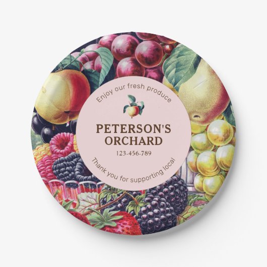 Etikett für Vintages botanisches Obst und Bauer Pappteller (Vorderseite)