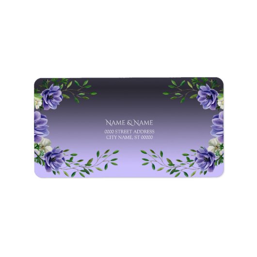 Etikett für violette Wasserfarben-Blumen Adressaufkleber (Vorne)
