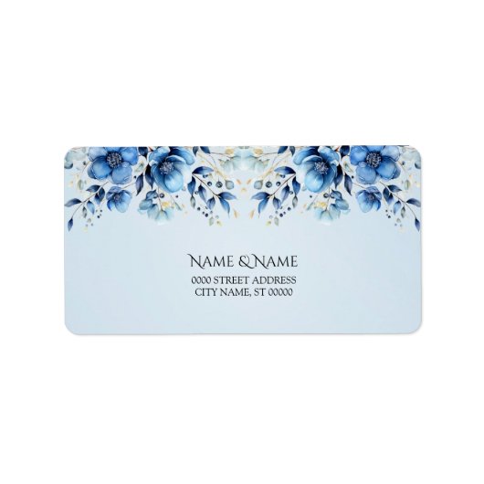 Etikett für Wasserfarbenblauer Blumen Adressaufkleber (Vorne)