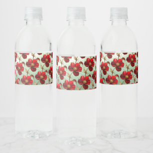 Etikett für Wasserflasche mit roter Blütenfensterd