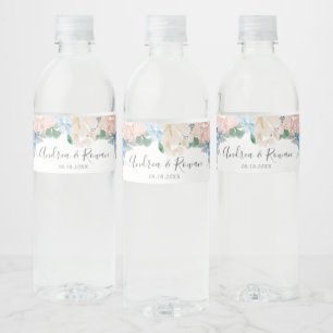 Etikett für Wasserflasche mit staubblauer und rosa