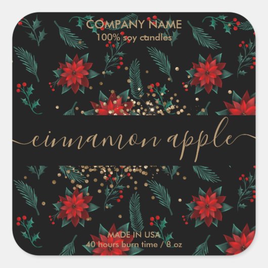Etikett für Weihnachtsblütenkerzen Quadratischer Aufkleber (Vorderseite)