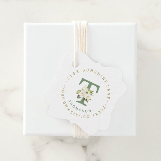 Etikett für zarte weiße, florale Rundschreiben Geschenkanhänger (Beispiel)