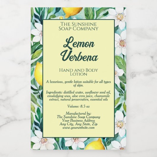 Etikett für Zitronen und weiße Blume (Einzelnes Label)