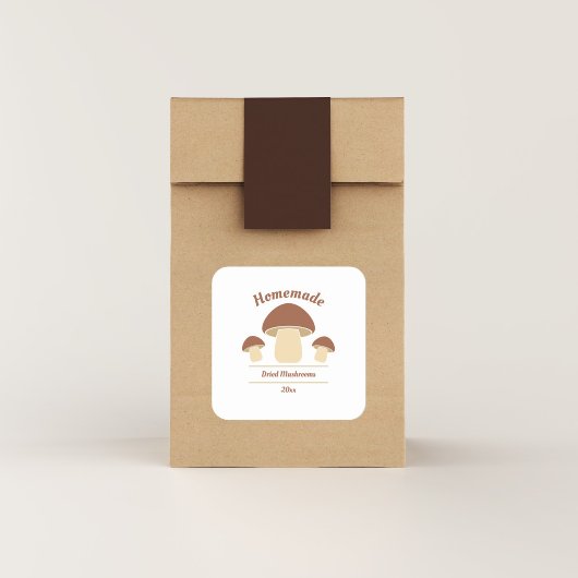 Etikett für Zuhause-Pilze in Dosen oder getrocknet Quadratischer Aufkleber