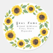 Etikett "Handgemalte Sonnenblumenblume" Runder Aufkleber (Vorderseite)