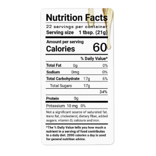 Etikett "Honey Nutrition Facts Label"