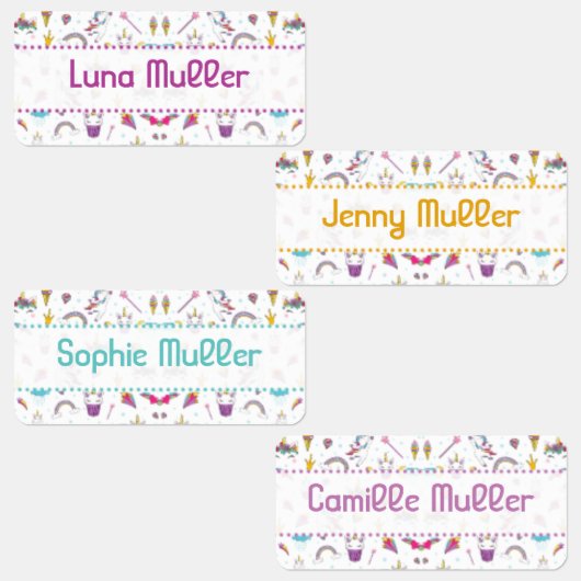 Etikett Kleidung für Kinder Thema Einhorn (Gruppe)