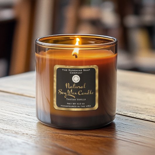 Etikett mit dem Logo "Black & gold Natural Soja Wa Quadratischer Aufkleber