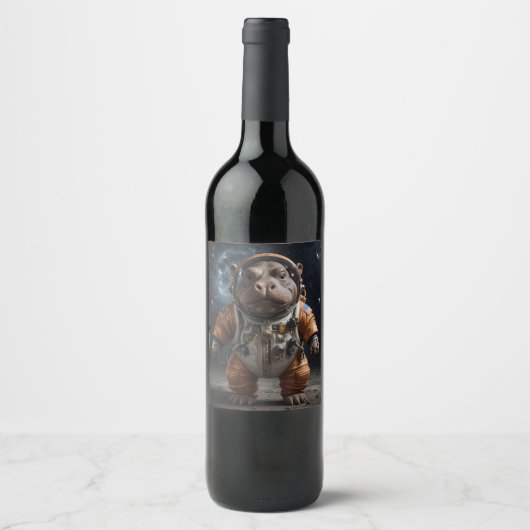 Etikett mit Nilpferd im Raumschiff (Vorderseite)