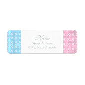 Etikett mit rosa und blauer Rücksendeadresse (Vorne)