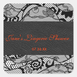 Etikett mit schwarzem Leder und viereckigen Aufkle Quadratischer Aufkleber