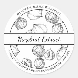 Etikett mit schwarzer und weißer Sketch Hazelnut E Runder Aufkleber