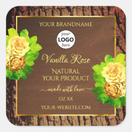 Etikett und Logo von Holzkörnchen mit Baumrinde Quadratischer Aufkleber