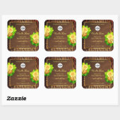 Etikett und Logo von Holzkörnchen mit Baumrinde Quadratischer Aufkleber (Blatt)