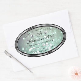 Etiketten für Aquamarine Glitzer-Produkte auf Past Ovaler Aufkleber