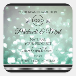 Etiketten für Aquamarine Glitzer-Produkte auf Past Quadratischer Aufkleber