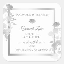 Etiketten für Blumenprodukte weiß und silber farbi Quadratischer Aufkleber