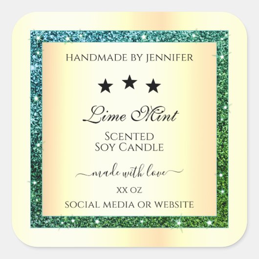 Etiketten für Gold-Produktverpackungen Aquamariner Quadratischer Aufkleber (Vorderseite)