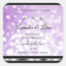 Etiketten für Lila Glitzer von Pastel mit Diamante Quadratischer Aufkleber