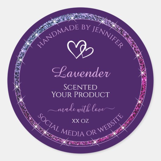 Etiketten für lila Produktverpackungen mit Glitzer Runder Aufkleber (Vorderseite)