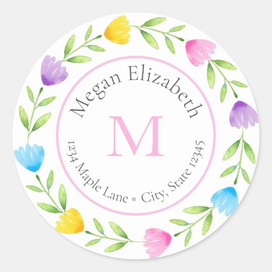 Etiketten für mehrfarbige Blumenkronen Runder Aufkleber (Vorderseite)