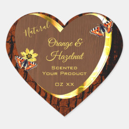 Etiketten für natürliche Braunholz-Körner-Baumrind Herz-Aufkleber