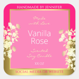 Etiketten für niedliche florale Produkte Rosa und  Quadratischer Aufkleber