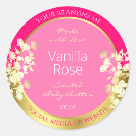 Etiketten für niedliche florale Produkte Rosa und  Runder Aufkleber