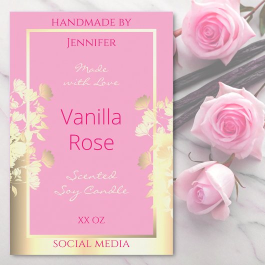 Etiketten für niedliche, rosa und goldfarbene Blum