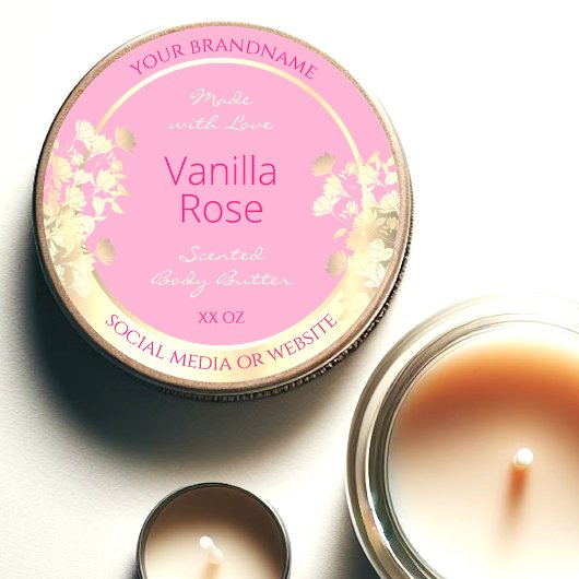 Etiketten für niedliche, rosa und goldfarbene Blum Runder Aufkleber