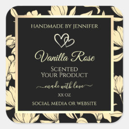 Etiketten für Schwarz-Gelb-Flora-Produkte Quadratischer Aufkleber