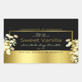 Etiketten für Schwarz-Gold-Blume Rechteckiger Aufkleber