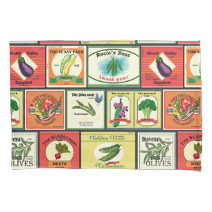 Etiketten für Vintage Konserven von Gemüse Kissenbezug