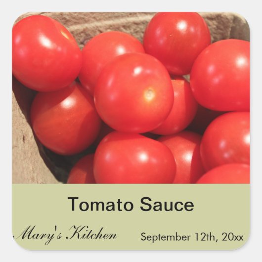 Etiketten für Zuhause hergestellte Tomatensauce Quadratischer Aufkleber (Vorderseite)