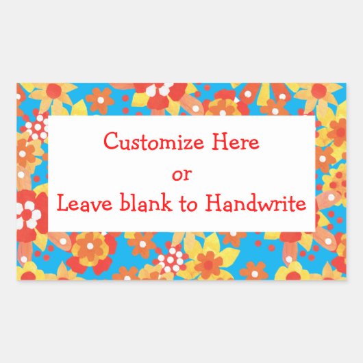 Etiketten nach Maß, Ditsy Orange Blumenmuster Rechteckiger Aufkleber (Vorderseite)
