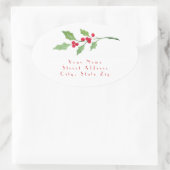 Etiketten "Watercolor Holly Sprigs" Ovaler Aufkleber (Tasche)