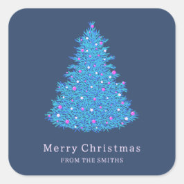 Etiqueta adhesiva con árbol de Navidad azul Quadratischer Aufkleber
