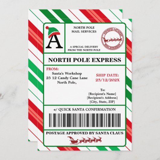 Etiqueta de envío de Papá Noel personalizable Einladung (Vorne/Hinten)