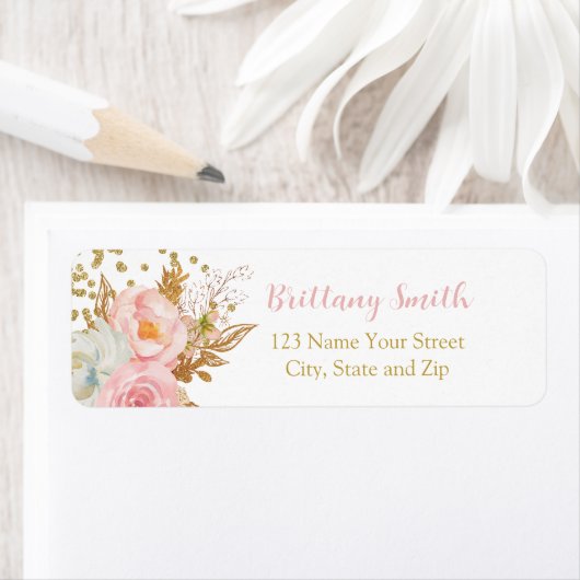 Etiqueta rosa y dorado floral (Insitu)