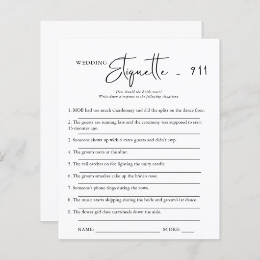 Etiquette 911 | Brautparty Game (Vorne/Hinten)