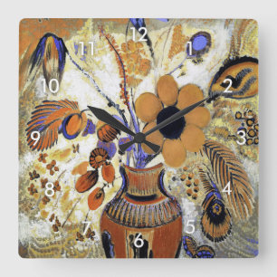 Etruscan Vase with Flowers, Redon Quadratische Wanduhr