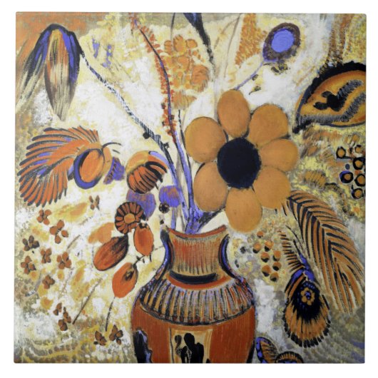 Etruskische Vase mit Blume, Redon Fliese (Vorderseite)