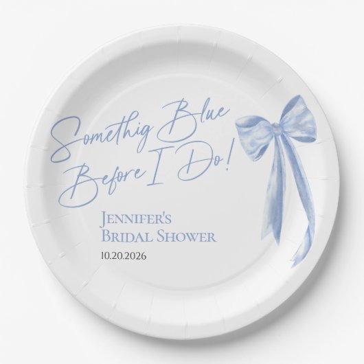 Etwas Blau bevor ich Blue Bow Brautparty mache Pappteller (Vorderseite)