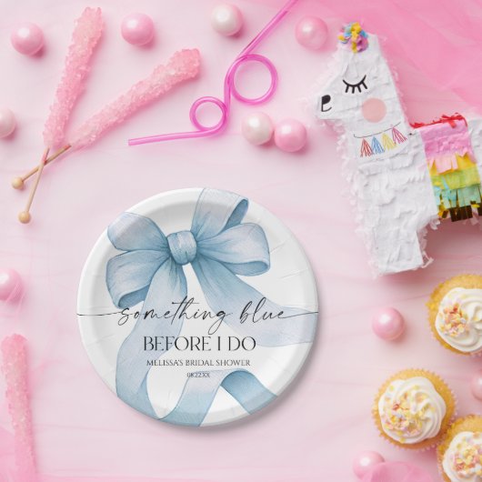 Etwas Blau bevor ich Blue Bow Brautparty mache Pappteller (Party)
